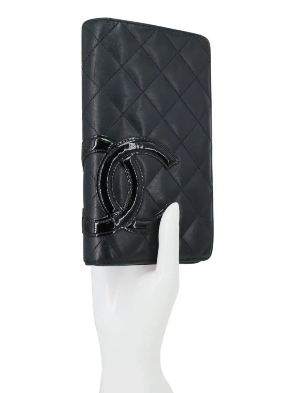 Chanel Cambon Yen Leather Long Bifold Wallet Black
